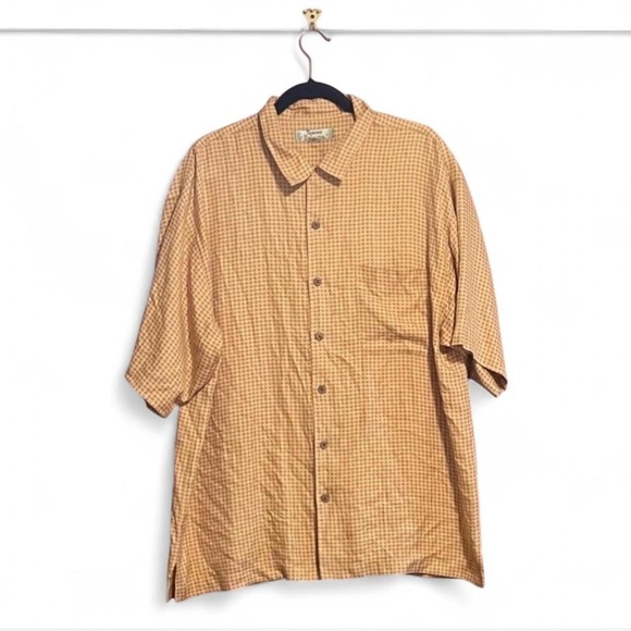 Tommy Bahama Mens XL Silk Button Up Shirt Short Sleeve Lightweight Orange Check - Picture 2 of 5